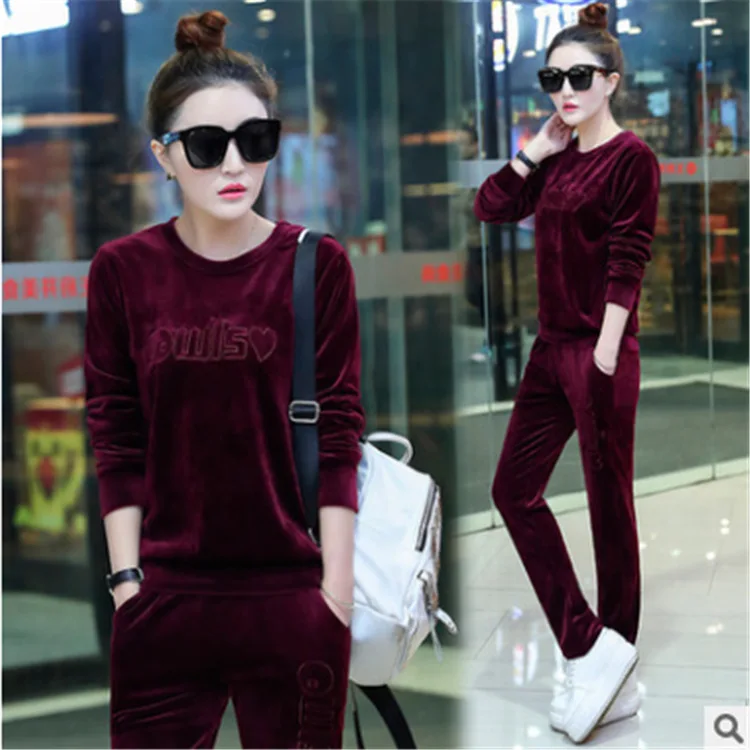 

Sportswear Tracksuit for Women Autumn winter Female Fleece Velvet Sweater Sweatshirt+pants Casual Running Jog Set Sports Suit