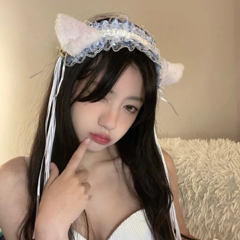 Женская обруч для волос с оборками Готическая Кружевная повязка на голову