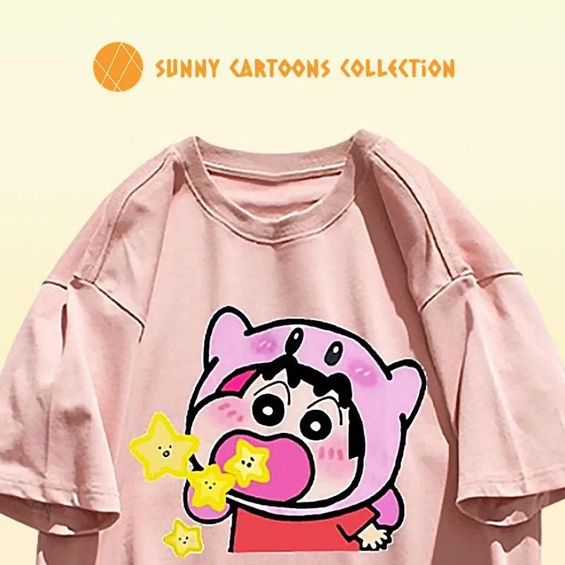 Crayon Shin-Chan Women Clothes Anime T-Shirt Star Kirby Print Fashion Short Sleeve Multiple Colors Cotton Tee Shirt Cartoon Tops