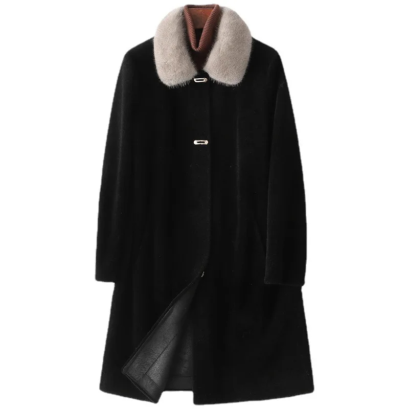 Winter Wool 2022 fashion mink wool collar sheep shearling coat for women