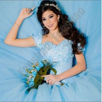 blue formal quinceanera dresses off the shoulder exquisite vestido appliques beads 3d flower for 15 girls ball gowns party prom