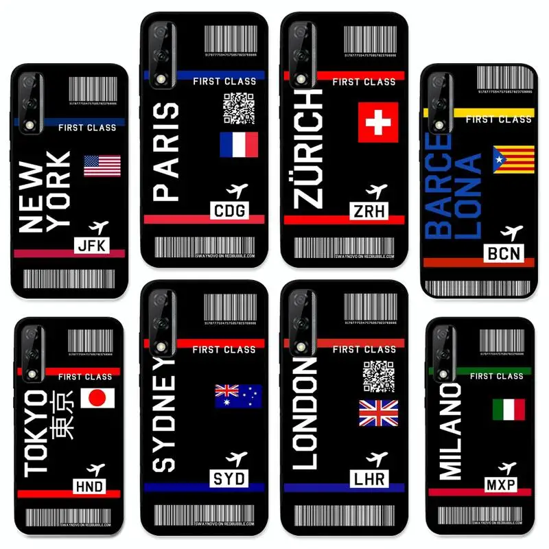 

INS Light Ticket Airplane Phone Case for Huawei Y 6 9 7 5 8s prime 2019 2018 enjoy 7 plus