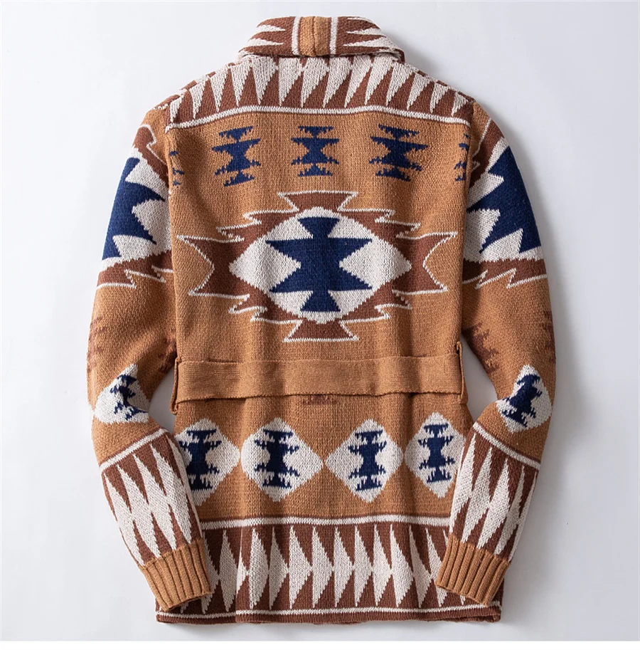 2024 винтажный мужской жаккардовый свитер повседневный толстый кардиган с