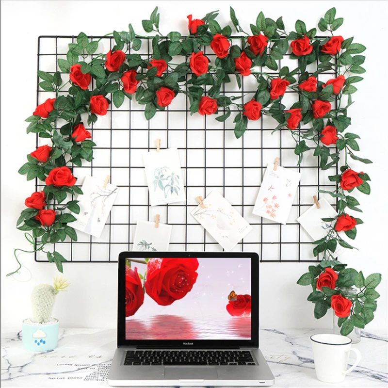 

240cm Artificial Silk Rose Flowers Ivy Vines Garland Home Wedding Garden Branch Decoration Wall Hanging Fake Flower Rattan