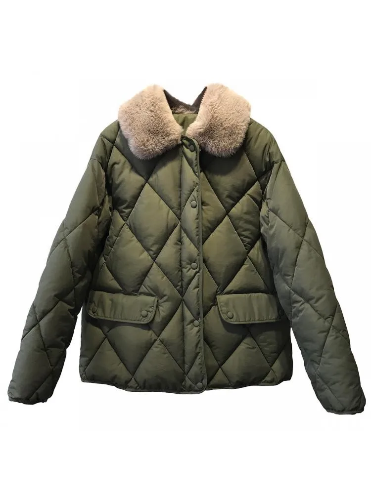 Imitation Rabbit Fur Collar Polyester-Padded Short Black Parkas Women 2022 Winter Korean Version Loose Warm Bread Coats Jackets