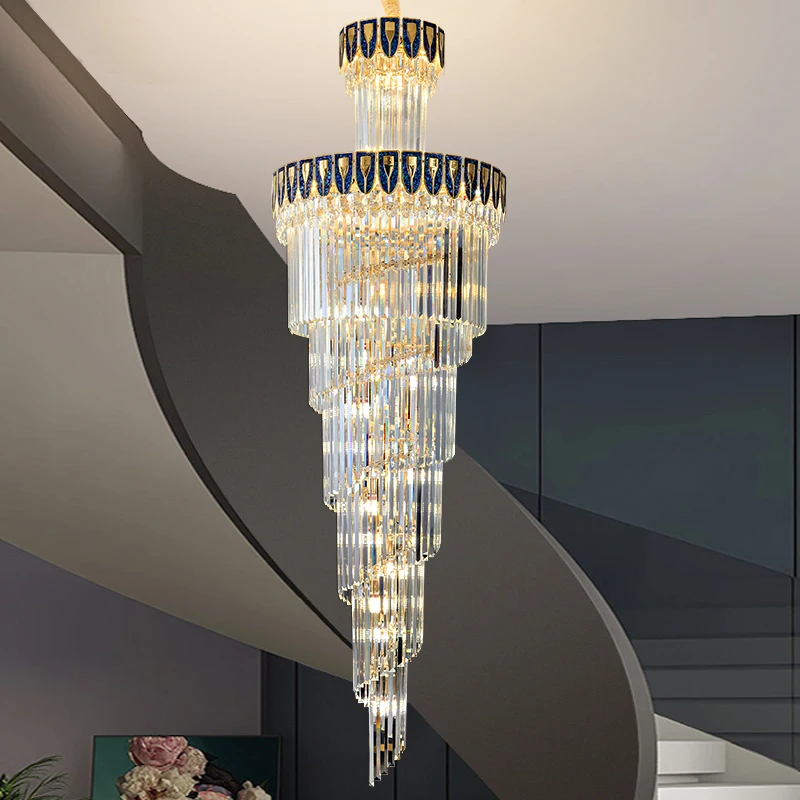 

Duplex Staircase Crystal Long Chandelier European Villa Living Room Lamp Post-Modern Luxury Showroom Hotel Lighting