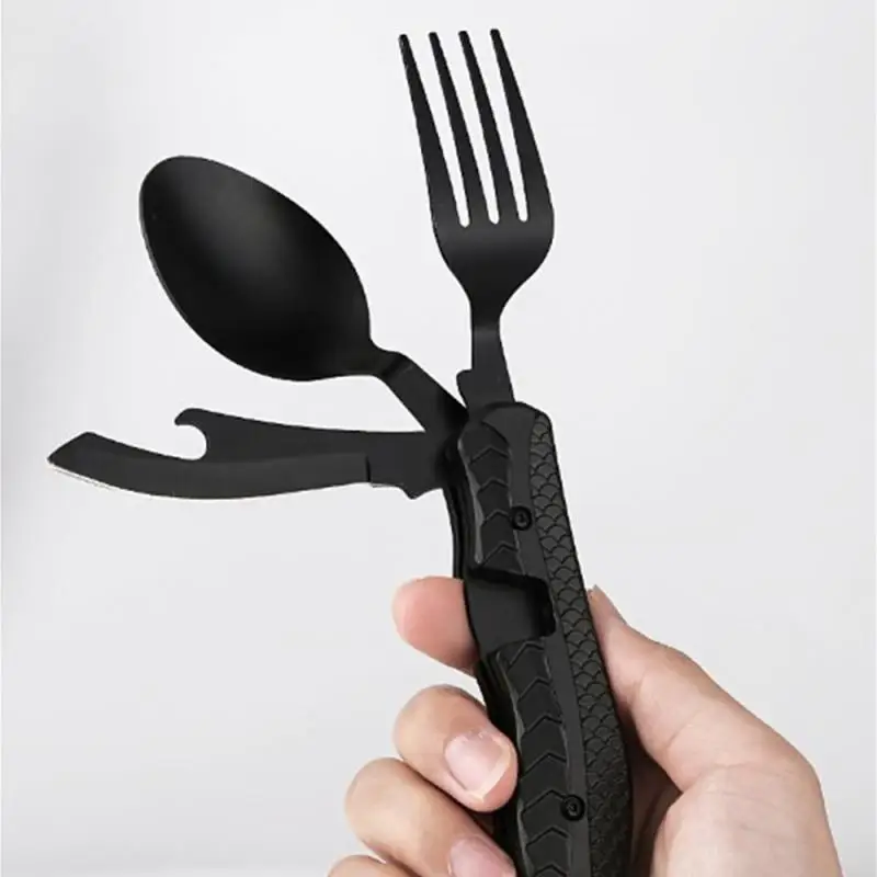 

In 1 Multitool Outdoor Camping Utensils Portable Stainless Steel Foldable Spoon Fork Knife Bottle Opener Combo Set Cutlery