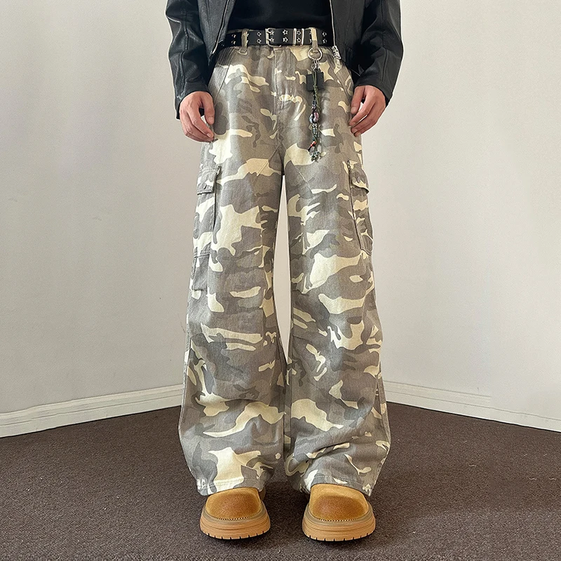 FEWQ мужские камуфляжные рабочие брюки 2024 контрастные цвета корейские модные
