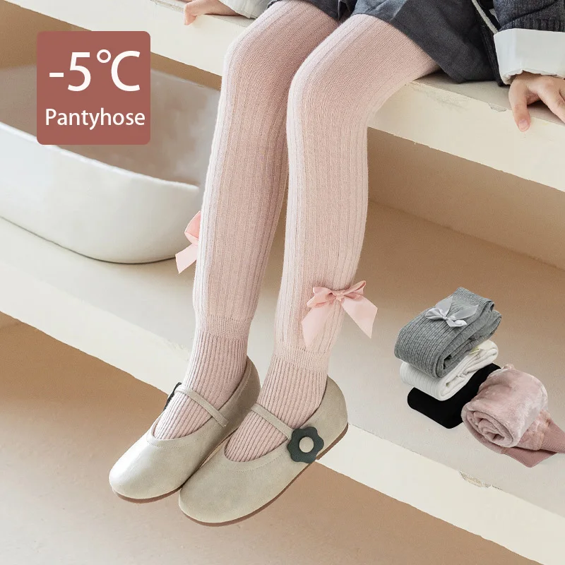 

Winter Girls Pantyhose Thicken Warm Baby Pants Solid Color Bows Kids Legging Fashion Stockings Baby Girl Princess Clothes 1-8Y