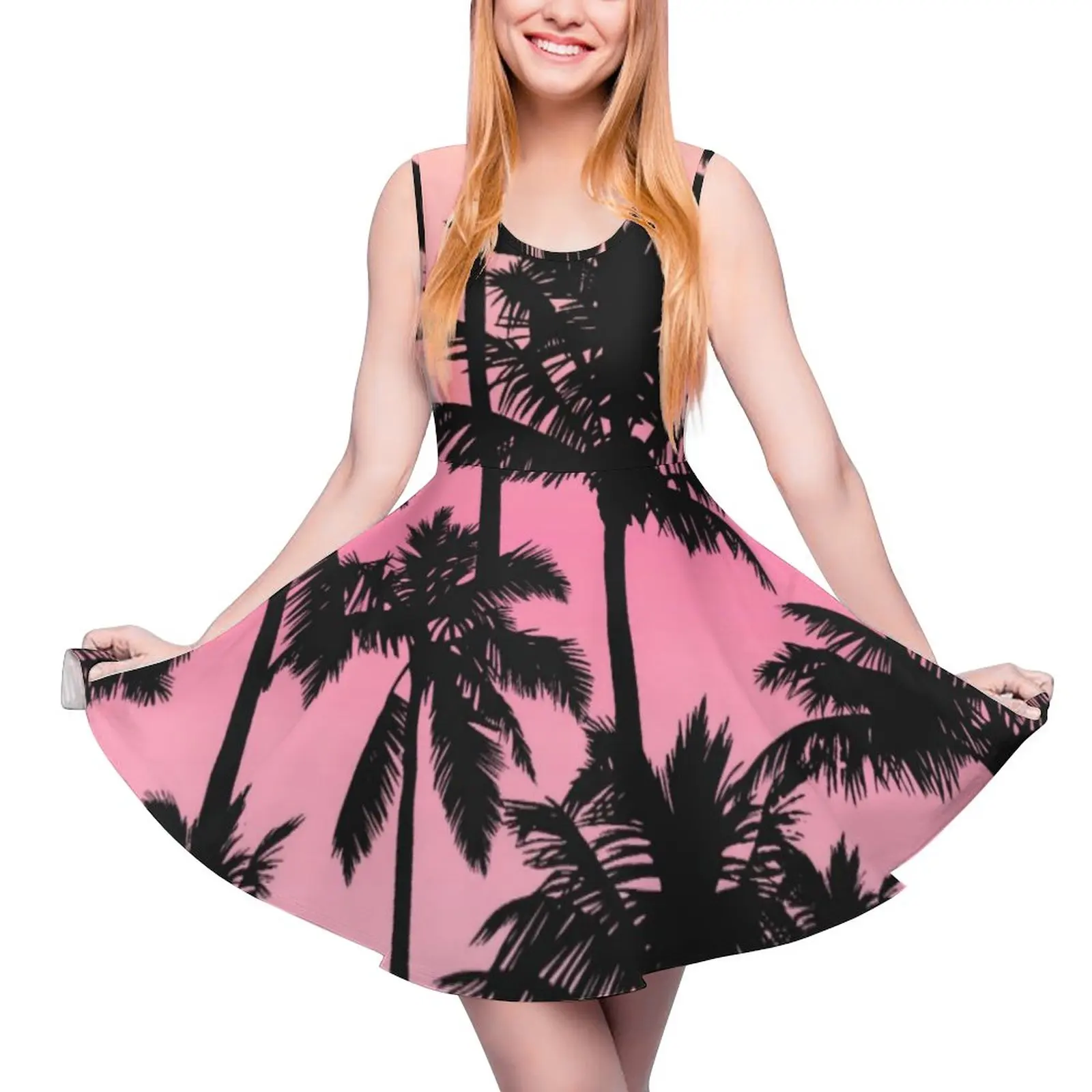 

Sunset Beach Print Dress Palm Tree Modern Dresses High Waist Casual Oversize Skate Dress Ladies Custom Vestido