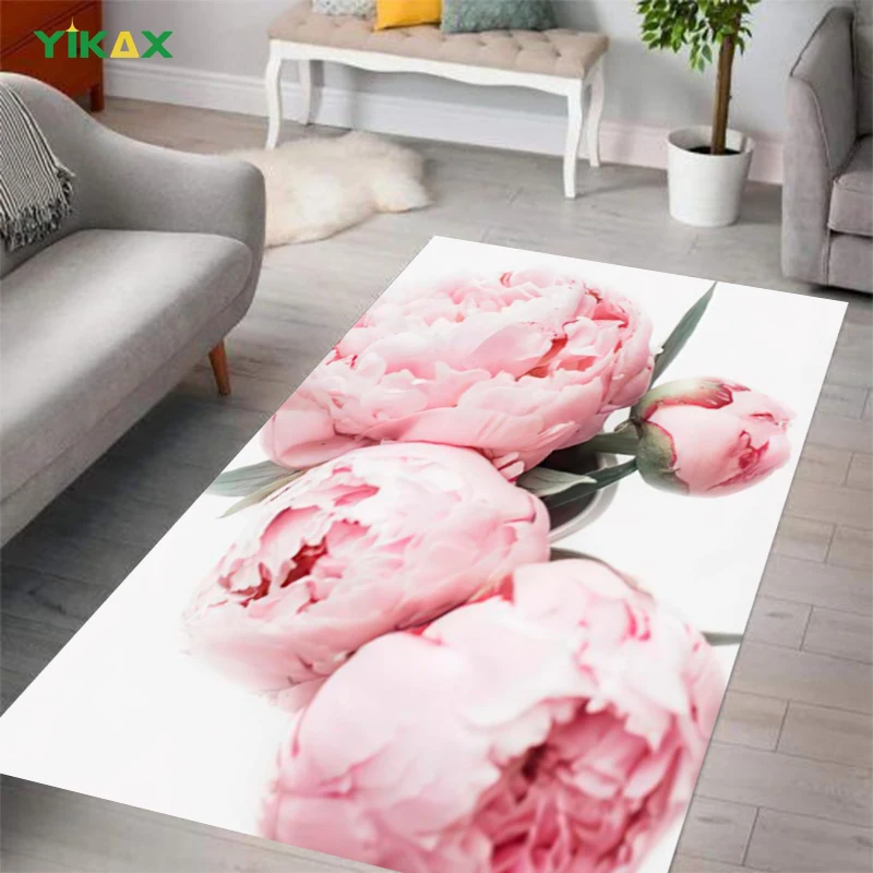 

Pink Peony Flower Carpet Area Rug Large For Bedroom Floor Mat Nordic Non-Slip Bath Kitchen Flannel Living Room Modern Home Decor