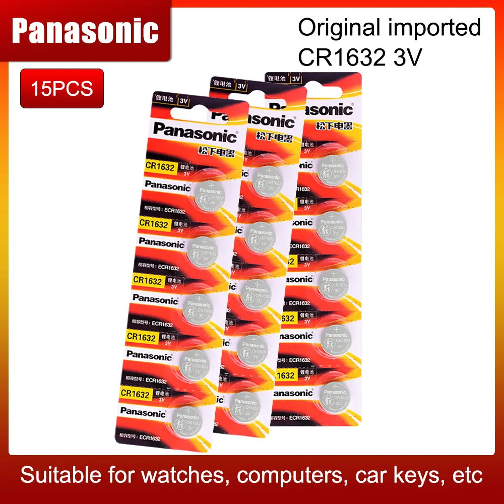 

15pcs Original Panasonic CR1632 CR 1632 DL1632 ECR1632 BR1632 3V Lithium Battery For Toy Watch Remote Control Button Coin Cell
