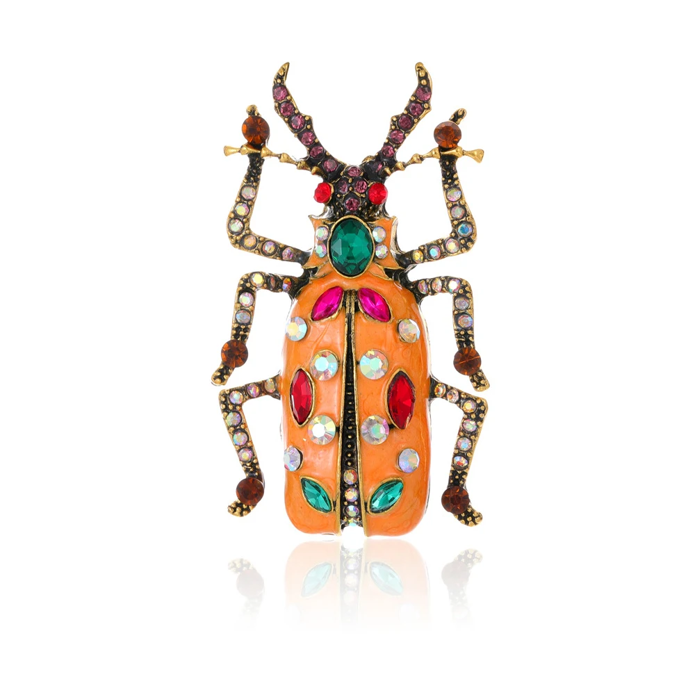 

Retro Fashion Enamel Insect Scarab Brooch Gorgeous Color Rhinestone Inlaid Mens Womens Coat Decoration Pin Corsage Beetle Brooch