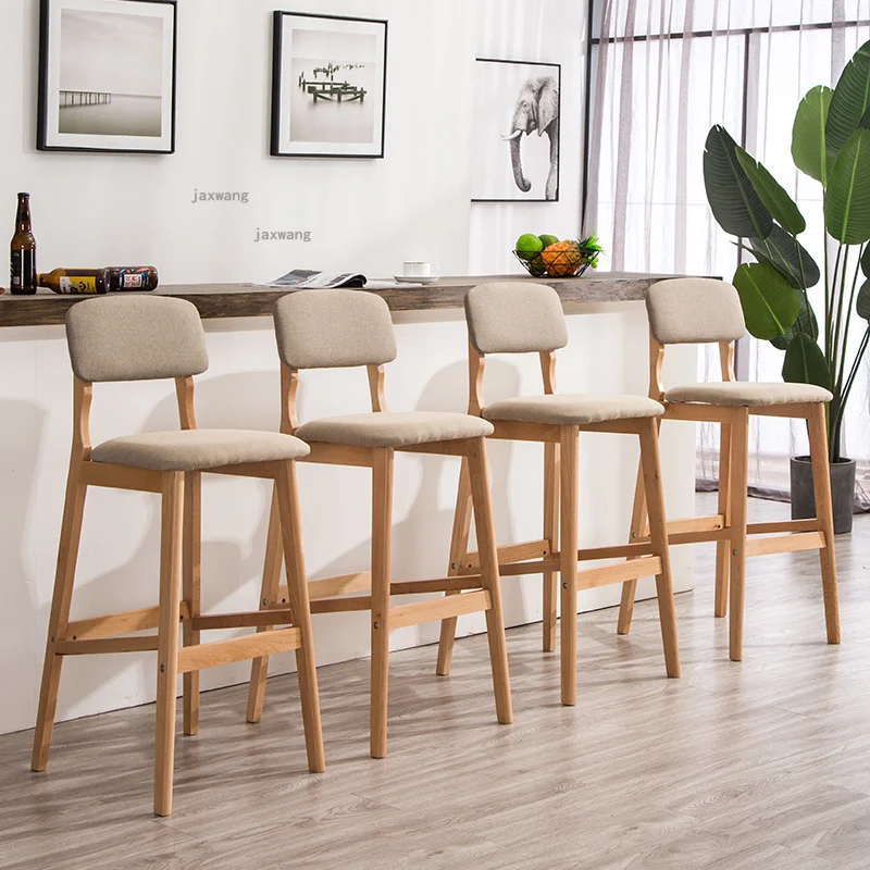 

Solid Wood Kitchen Restaurant Single Bar Chair Modern Minimalist Homestay High-foot Chairs Nordic Cafe Counter Back Bar Stools L