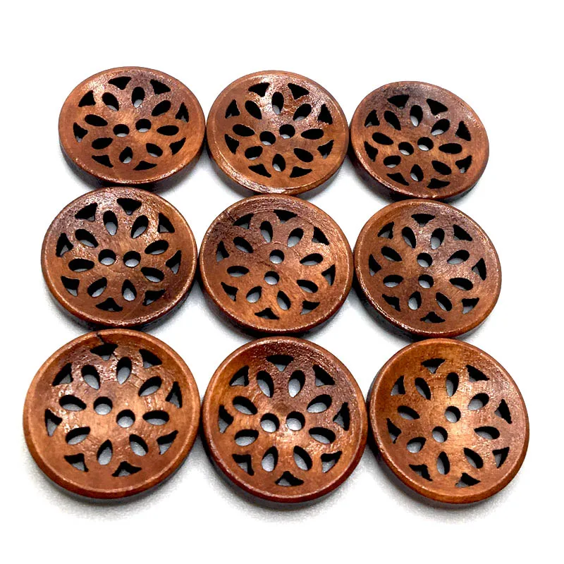 50PCS 20mm 19 Style Exquisite 2 Hole DIY Hollow Out Flower Wood Button For Clothing Scarf Sewing Accessories Wooden Crafts SC351 - купить по