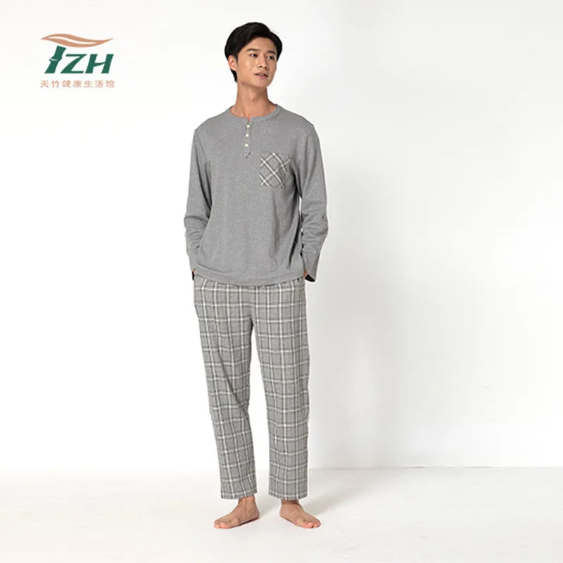 

Tianzhu Brand Autumn Men's Suit Home Clothes Bamboo Fiber Material Thin Soft Breathable Gray Pajamas