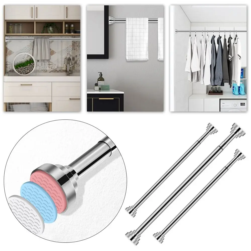 

Garment Hanger Rod Shelf Storage Bar Rack Stainless Steel Shower Curtain Poles Clothes Hanging Rod Extendable Sticks