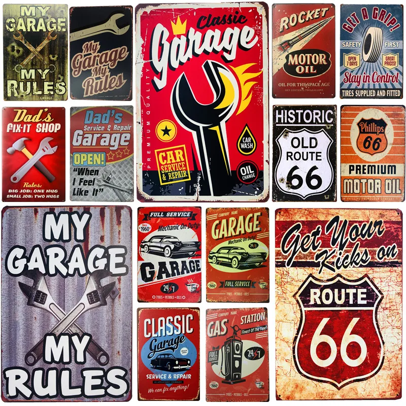 

Vintage Metal Tin signs Dad Garage My Garage Gas Oil Bar Rustic Plaque Art Poster Man Cave Plates Wall Stickers Pub Wall Decor