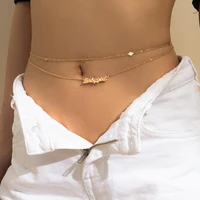 lacteo fashion gold color letter waist chain for women girls steampunk copper metal belt chain belly chain 2022 jewelry street