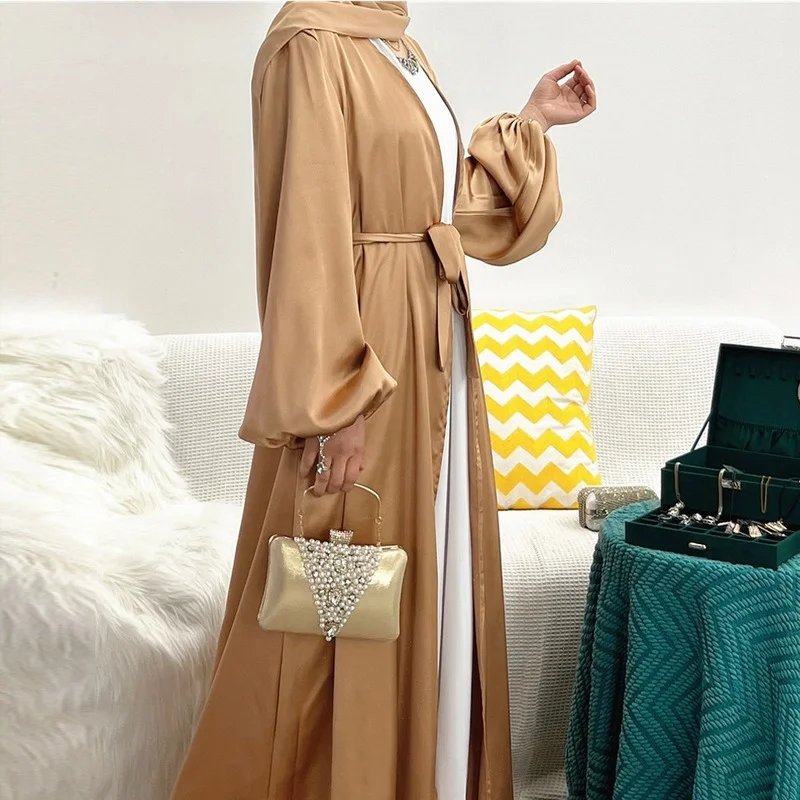 2022 Eid Mubarak Muslim Open Abaya For Women Dubai Turkey Luxury Satin Dresses Jalabiyat Woman Ramadan Moroccan Kaftan Robe