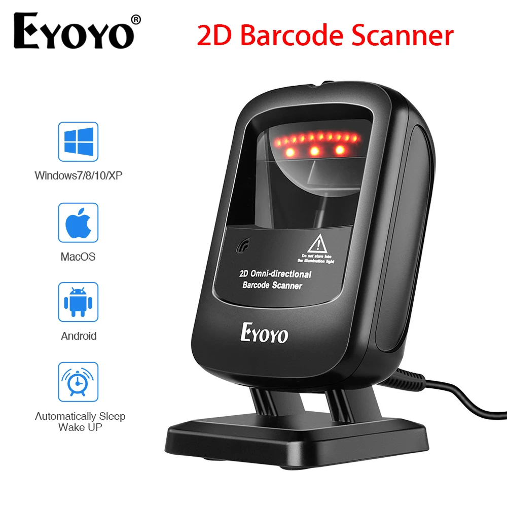 Настольный сканер штрих-кода Eyoyo 1D 2D беспроводной всенаправленный USB-сканер для