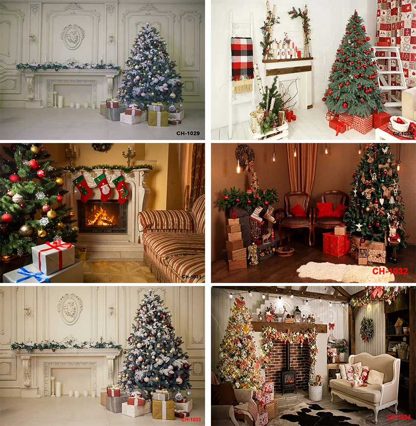 

Custom Wooden Cabin Tree Christmas Photography Backdrops Holiday Party Home Decoration Baby Photo Booth Photographic Backgrounds
