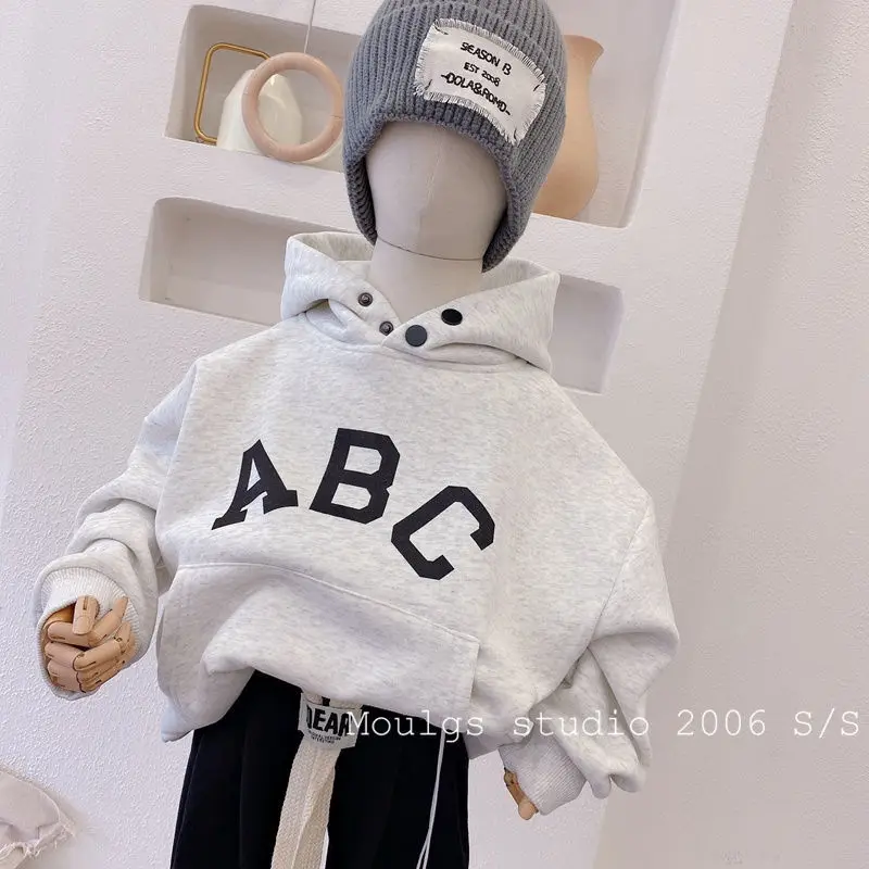 

Children's wool lined thick hooded sweatshirt autumn and winter coat Europe and America medium and large boys' and girls' shirt