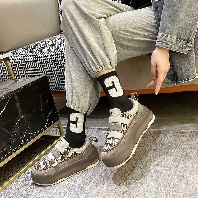 Autuspin Student All-match Casual Sneakers Street Style Fashion Genuine Leather Round Toe Women's Platforms Vulcanized Shoes