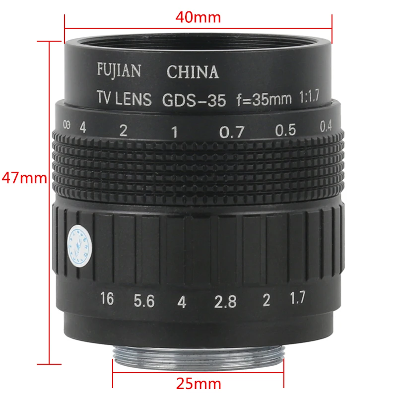 

Big View CCTV CS C Mount Zoom Industrial Lens 35mm Fixed Focus Manual Lens For Industrial Video Microscope Camera