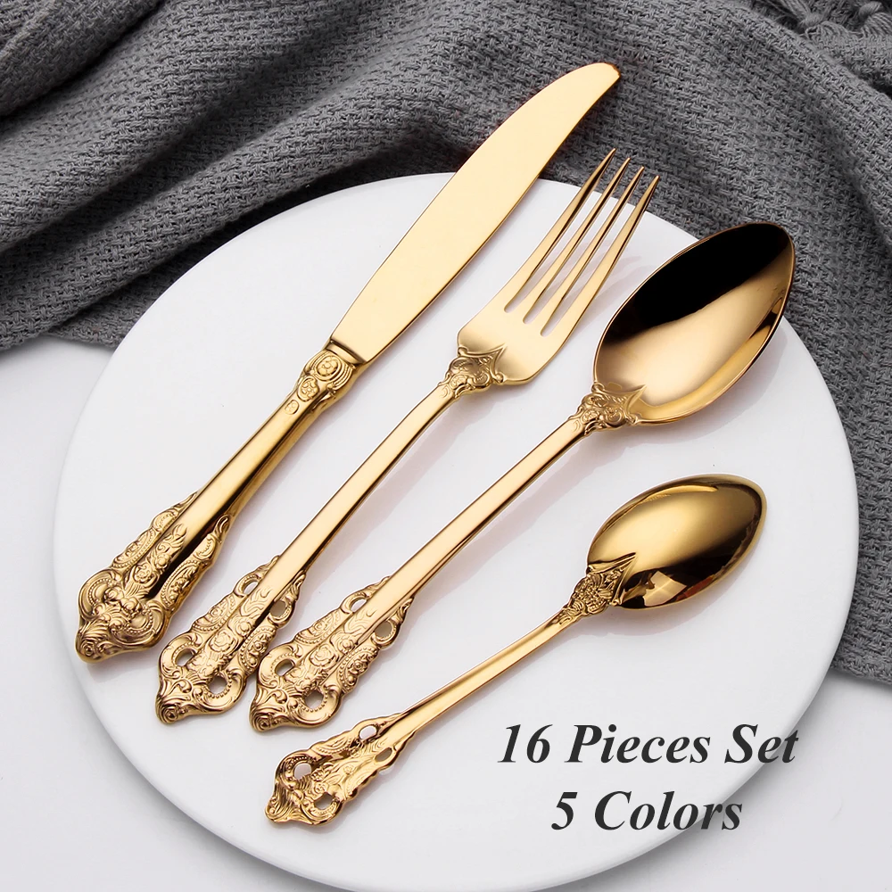 

Набор металлических столовых приборов, 16 предметов, 4 дюйма, 24 к