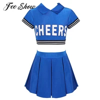 kids girls cheerleading dance clothes sets short sleeves letter print zipper back crop top with skirt kids cheerleader costumes