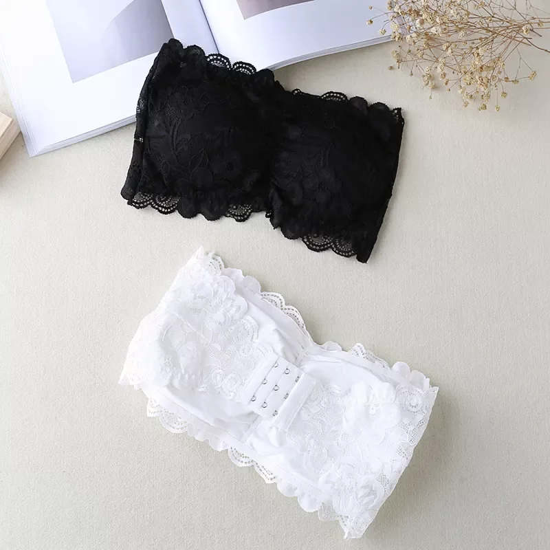 

Fashion Summer Womens Floral Lace Bandeau Seamless Bandeau Wire Free 4-Hook Bralette Strapless Tube Top Free Shipping