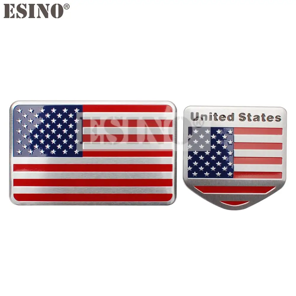 

200 x Car Styling America US National Flag Set 3D Metal Chrome Aluminium Alloy 3D Emblem Badge Sticker Decal Auto Accessory