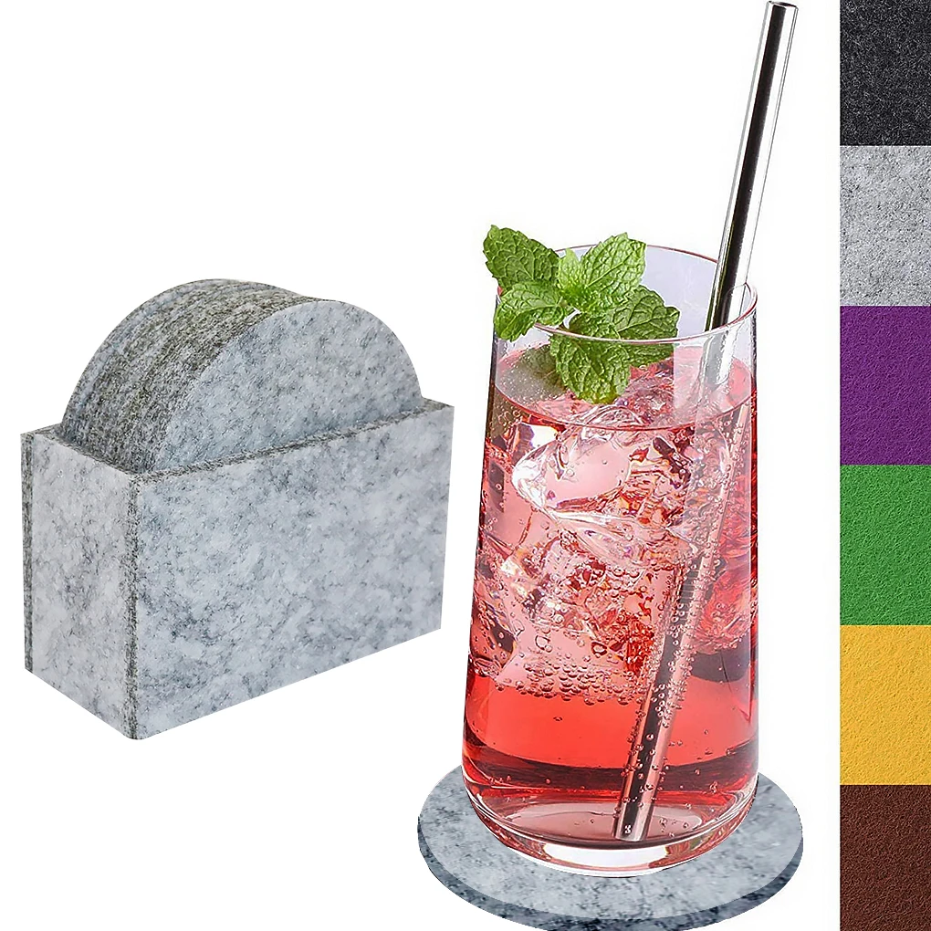 

8Pcs/Set Felt Drink Coaster Mats Absorbent Heat Insulated Cup Pad Household Table Round Cup Mat Decoration Placemat