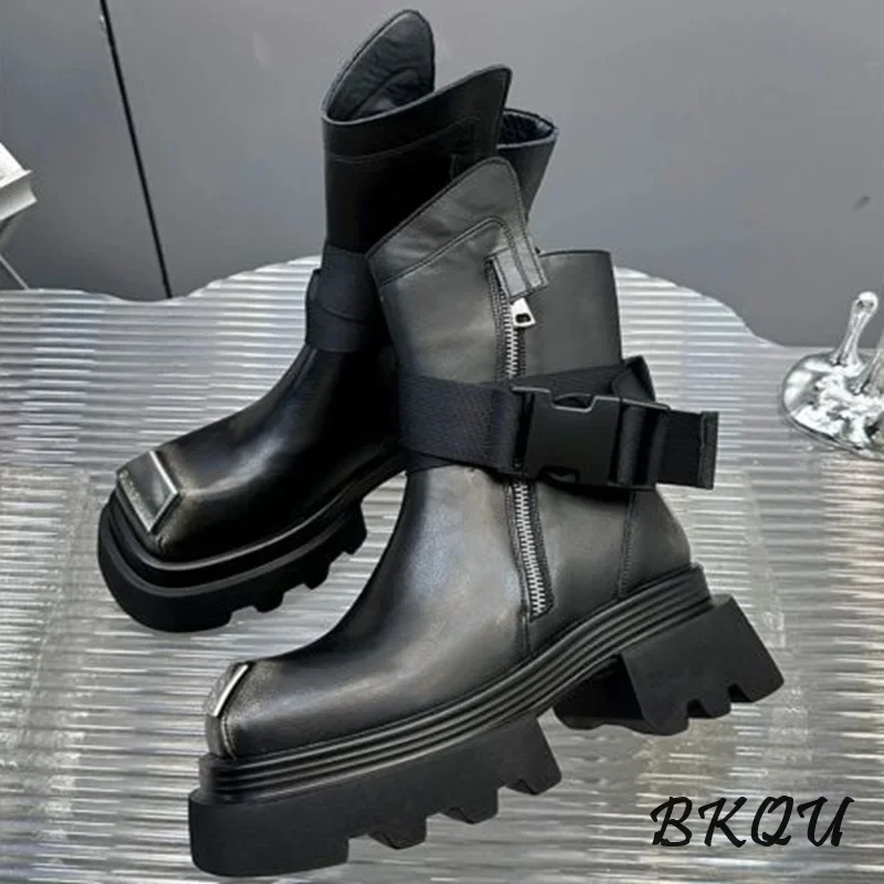 BKQU Europe 2024 осенне-зимняя новая универсальная женская обувь на толстом каблуке с