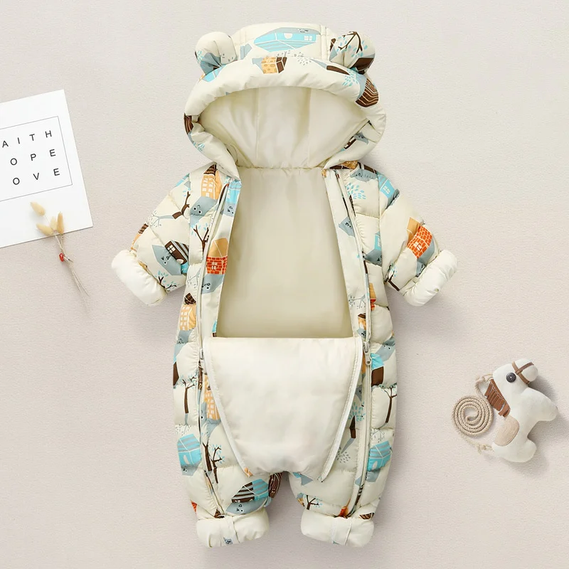 

New born Baby Jumpsuit Hooded mantle Plus Velvet Warm Boys Snowsuit Toddler Snow Suit Girl Cotton Overalls Rompers kids clothes
