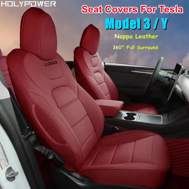 

Seats Cover For Tesla Model 3 Y Factory Wholesale Price Nappa Leather Full Surround Style White Cushion Car Interior Accessories