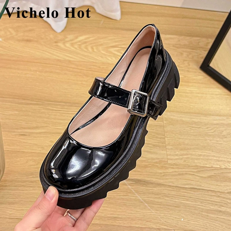 

Популярные туфли Vichelo из коровьей спилковой кожи с круглым носком на высоком каблуке, Классические уличные женские туфли-лодочки для молоды...