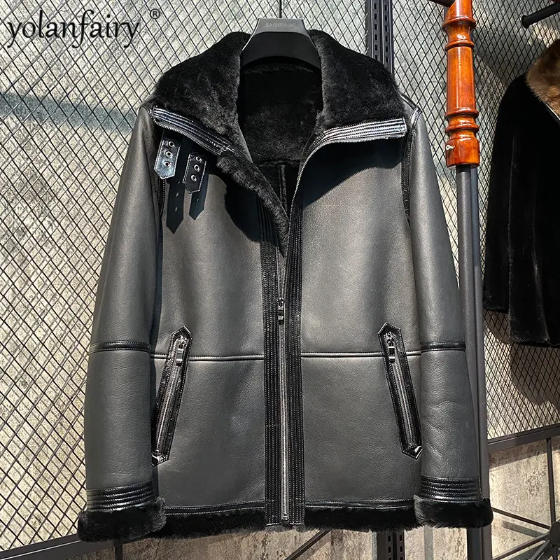 

Yolanfairy Winter Jacket Men Original Nature Sheepskin Fur Coat Genuine Leather Jacket Men Clothes Warm Jaqueta Masculina