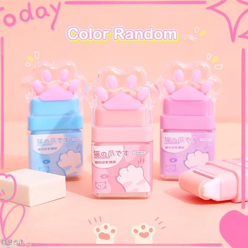 

Animal Kawaii Cartoon Roller Colorful Rectangle Erasers Lovely Cat Paw Pencil Eraser Kids Gift School Office Stationery