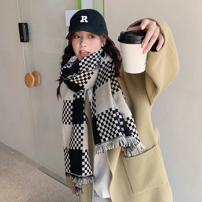 

Luxury Brand 2021 Cotton British Warm Thickening Couple Style Color Matching Checkerboard Checkerboard Scarf Shawl