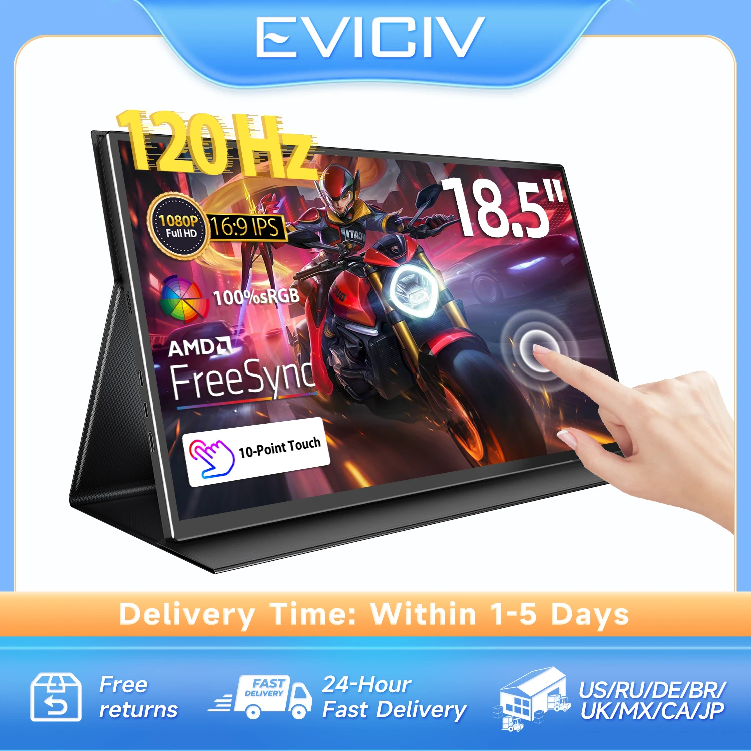 Фото Портативный монитор EVICIV с сенсорным экраном 120 Гц, 18,5 дюйма, 1080P, AMD FreeSync, с Mini HDMI Type C для ноутбуков, Mac, ПК, Xbox, PS4/5, Switch №1