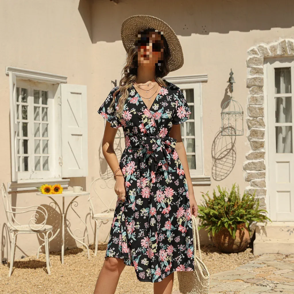 В наличии Новое летнее пляжное платье с короткими рукавами Платье