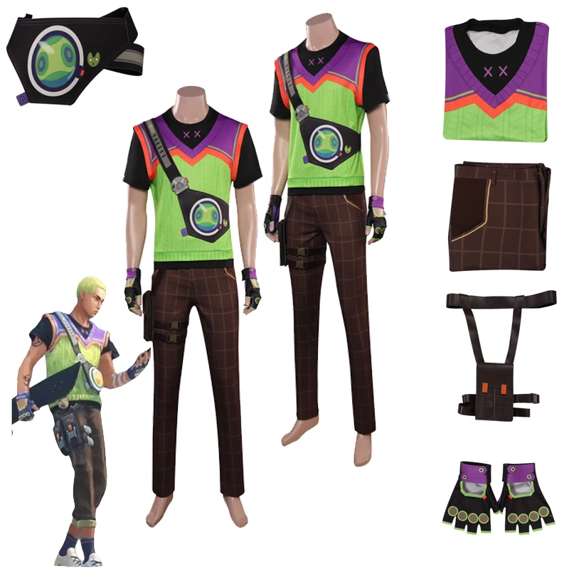 

Anime Game Valorant GEKKO Cosplay Costume Top Pants Bag Set Fantasia Boys Halloween Carnival Party Men Roleplay Disguise Suit