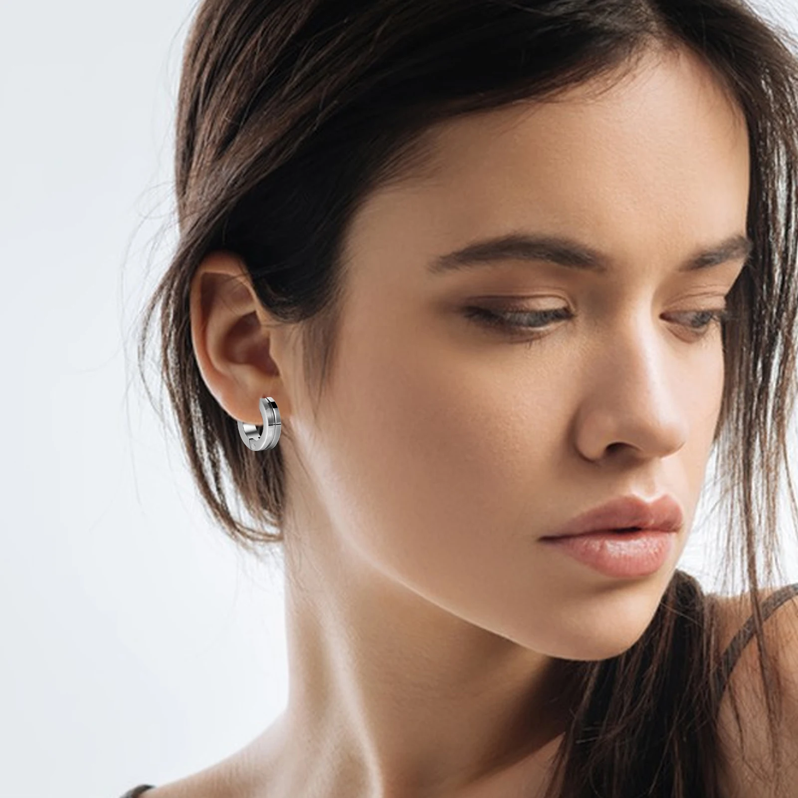 TGNEL Серьги-кольца из чистого титана без никеля полуматовые и полуполированные