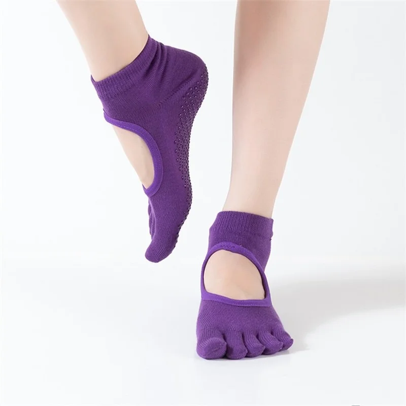 

Распродажа, женские носки для йоги, дышащие силиконовые противоскользящие женские хлопковые танцевальные носки-тапочки с открытой спиной