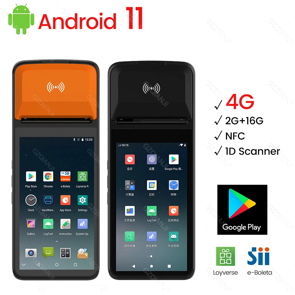 

4G Android 11 Pos Terminal Printer Wireless Handheld PDA Printers 1D Scanner Reader NFC built-in 58mm Receipt impressora termica