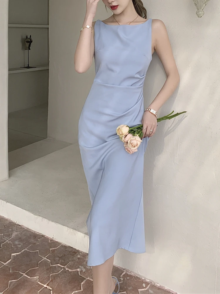 

Summer Womem Sexy Spaghetti Strap Midi Dresses Office Lady Fashion Party Dress Female Casual Clothing