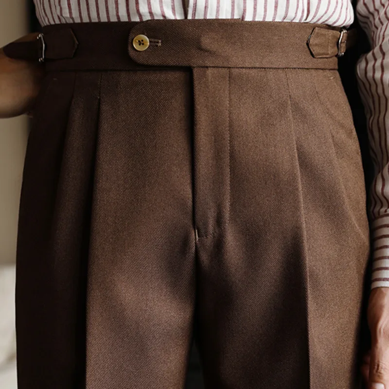 Осенние мужские однотонные брюки облегающие повседневные Британские с высокой