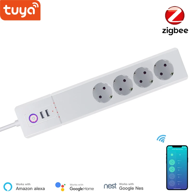 

Top Tuya WiFi Smart Surge Protector , EU Zigbee Outlet With 4 Plugs and 2 USB Port , Individual Control,Works With Alexa Google